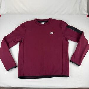 Nike Sportswear Tech Crew Fleece Sweater Maroon CU4505-369 Mens Medium‎
